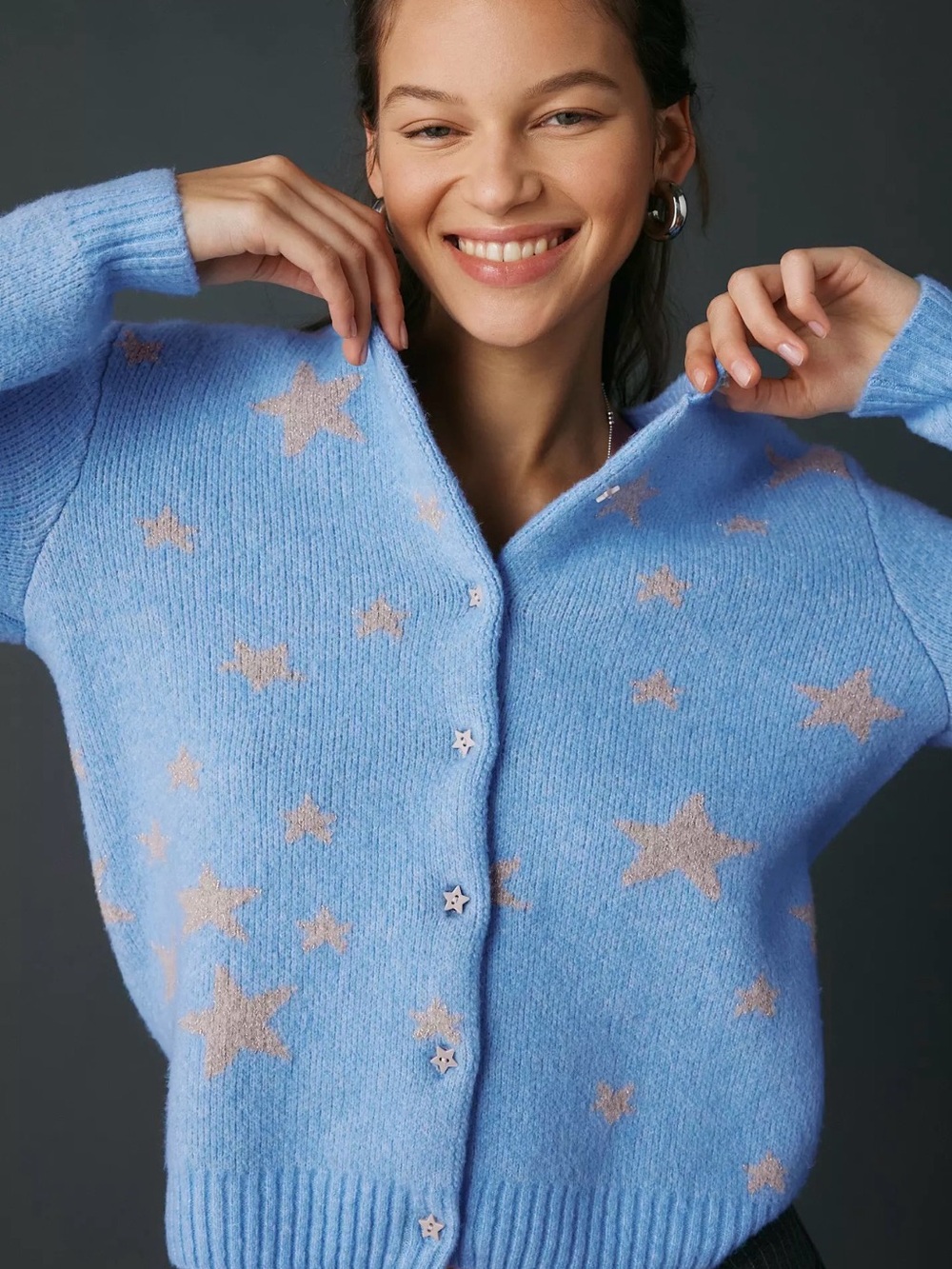 Kimchi Blue Light Blue Cardigan with Gold Stars